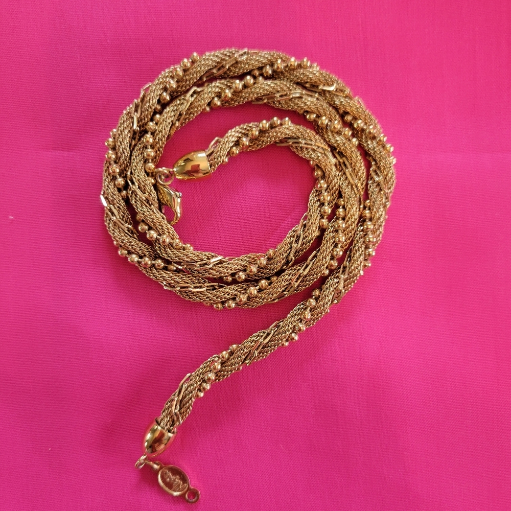 Napier Gold-Tone Twisted Necklace w/Bead Embellishing ~ 18" ~ Pretty Y2K Bling!